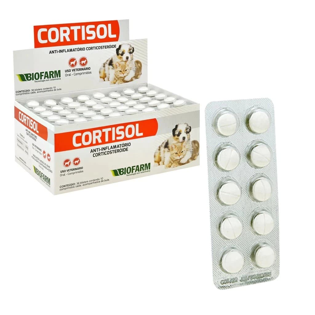 Cortisol Cartela Anti-Inflamatório Dermatite Para Cães Cachorro e Gato (1 Cartela + Bula.)