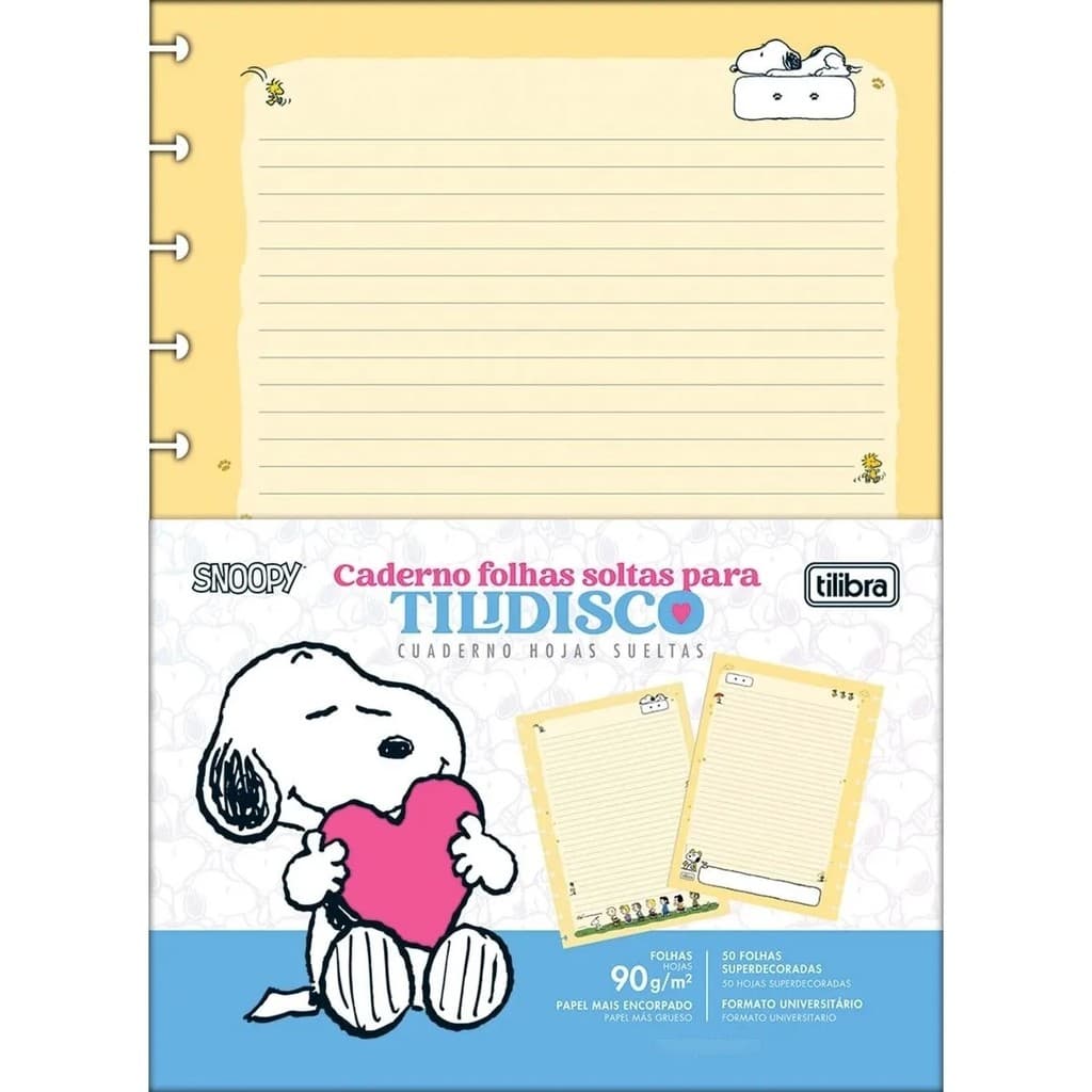 Bloco Refil Caderno Tilidisco Grande Decorado Snoopy