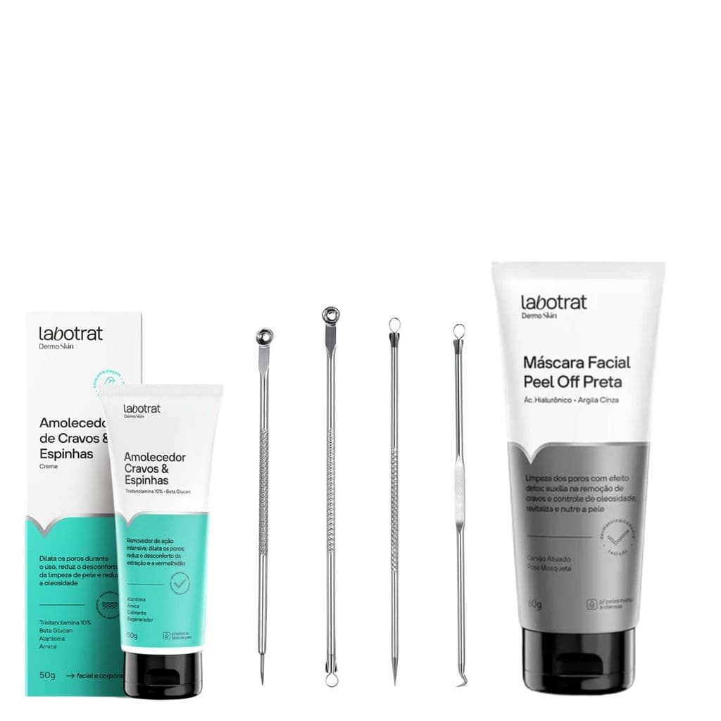 Kit Amolecedor Espinha, Extrator e Máscara Peel Off Anti Cravos Labotrat Limpeza de Pele Emoliente