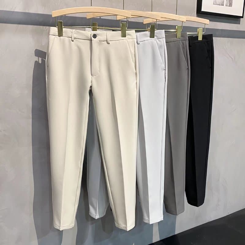 2022 verão cor sólida cônico 9 tornozelo comprimento calças masculinas estilo britânico não-ferro fino-ajuste negócios p