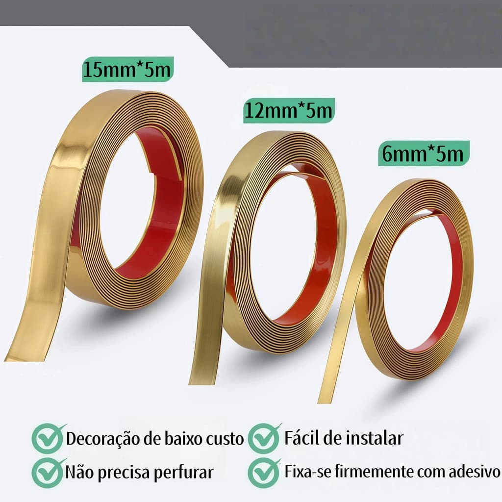 Fita metalizada para decoracao de Pvc 6mm/12mm/15mm/20mm/27mm Com Dupla face com 5 Metros,DIY