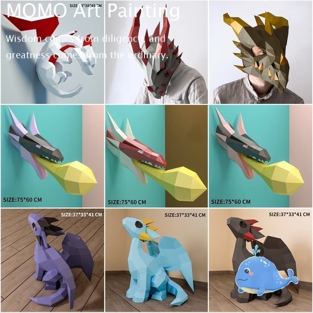 MOMO K2 Modelo de papel tridimensional criativo L2 Dragão ocidental Modelo de papel de dragão voador Decoração de parede