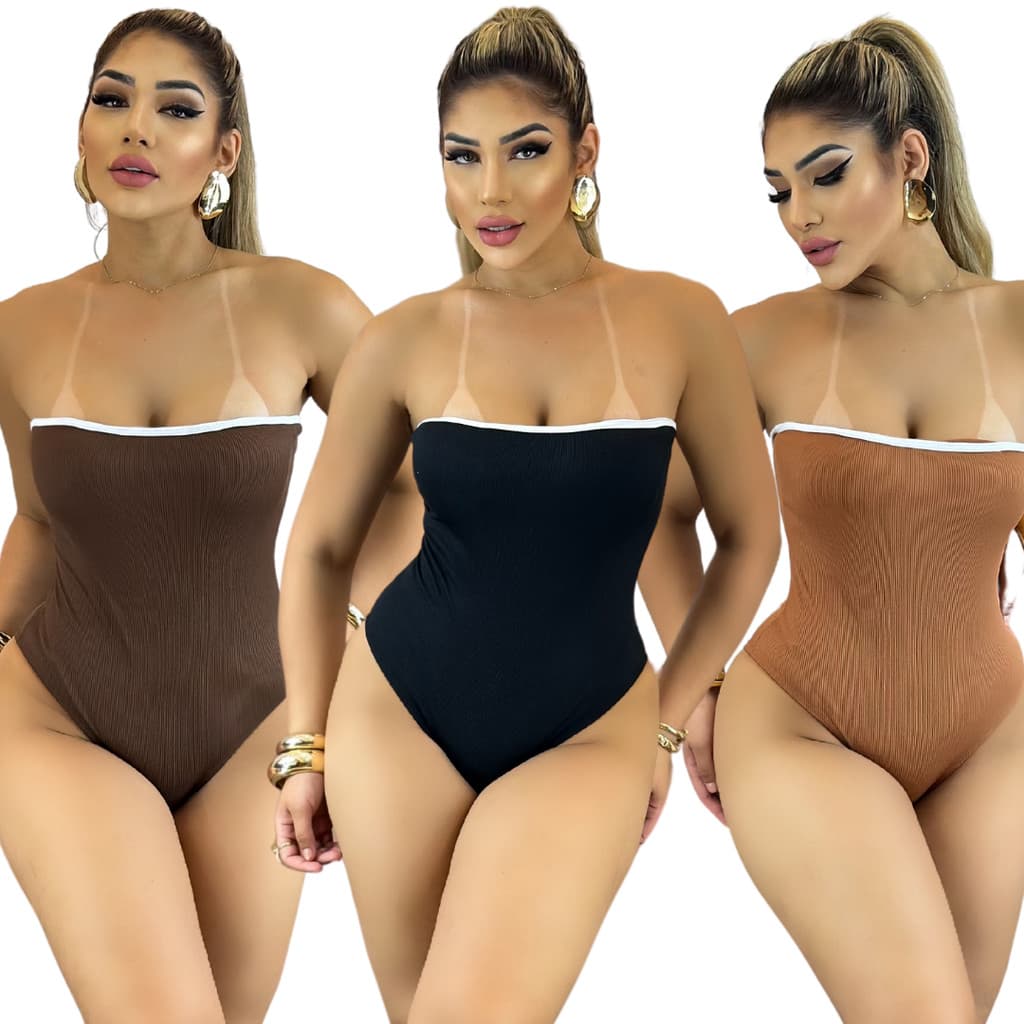 Body Feminino Tomara Que Caia Canelado Elegante XM Modas Fmi