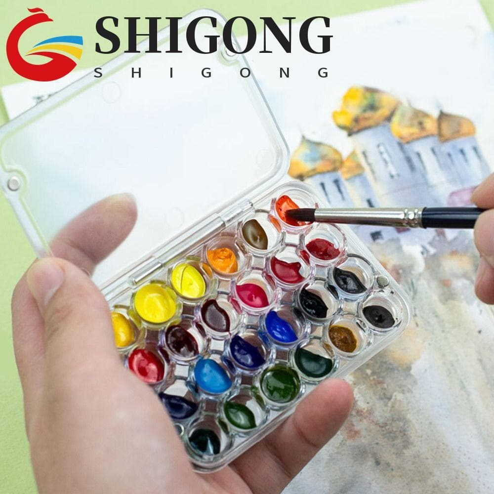 SHIGONG Mini Paleta De Aquarela , Bandeja De Tinta Transparente Vazia , Caixa De Pintura Acrílica Selada Com 24 Grades