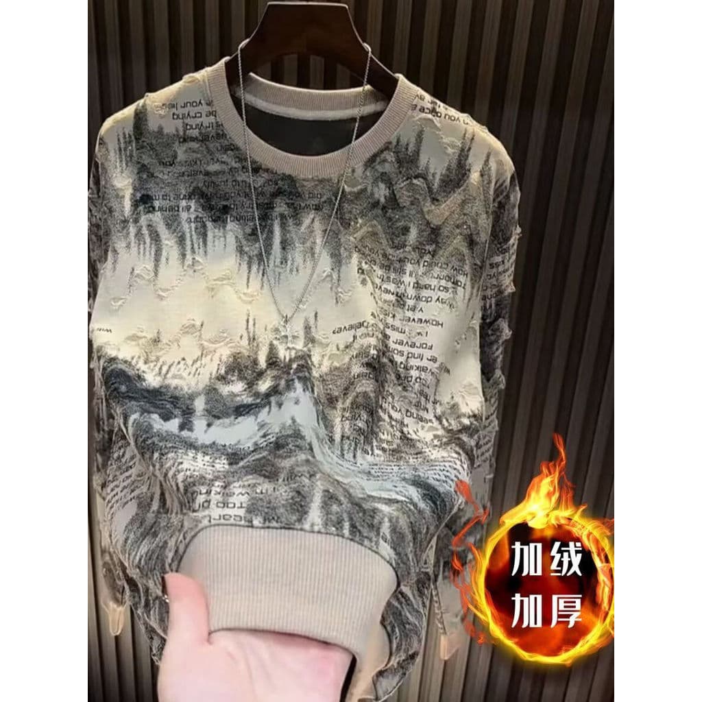 2026 outono inverno novo estilo moletom masculino em torno do pescoço de manga comprida camiseta forro de lã solto Casua