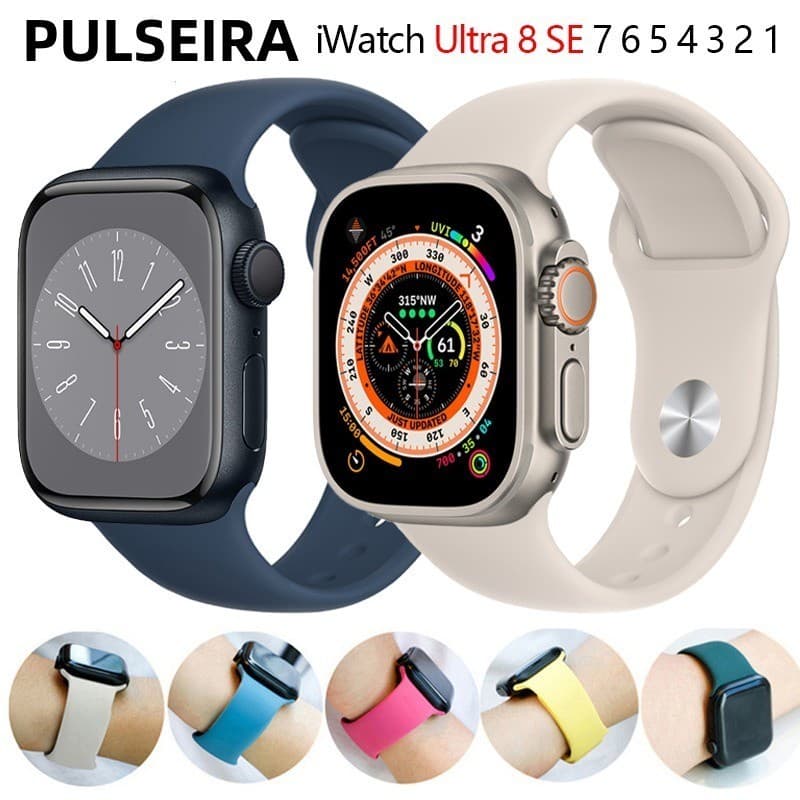Pulseira apple watch 38 40 41 42 44 45 49 mm series 7 8 ULTRA SE 1 2 3 4 5 6 silicone liso NÃO INCLUI RELOGIO