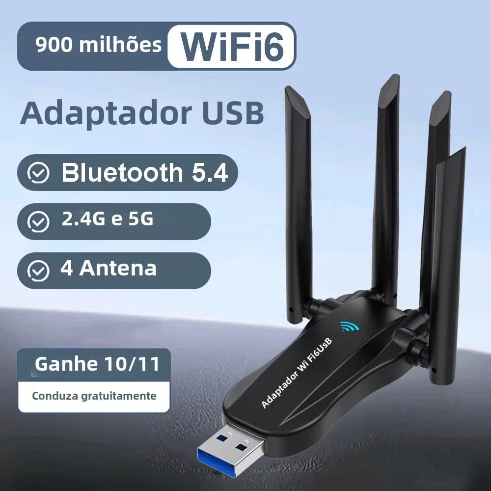 [Estoque Pronto] WiFi 6 AX900 4 Antenas USB BT 5.4 Adaptador 2 Em 1 Dongle Placa De Rede Externa Wlan Sem Fio Para Windo