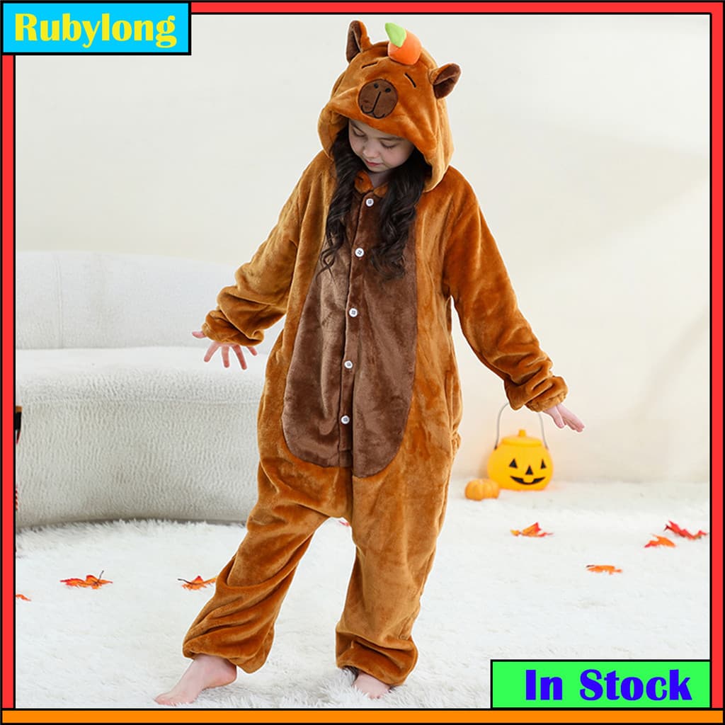 Novo Kigurumi Capivara Vaca Dos Desenhos Animados Onesies Crianças Animal Macacão Meninas Meninos Flanela Pijamas Trajes