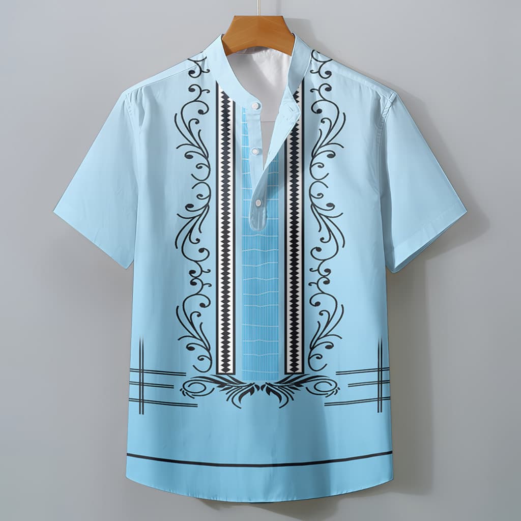 Camisa Barong Masculina Estilo Étnico Para Roupas Masculinas Vintage ASEAN Topos Étnica Oversize Padrão Retro Ao Ar Livr