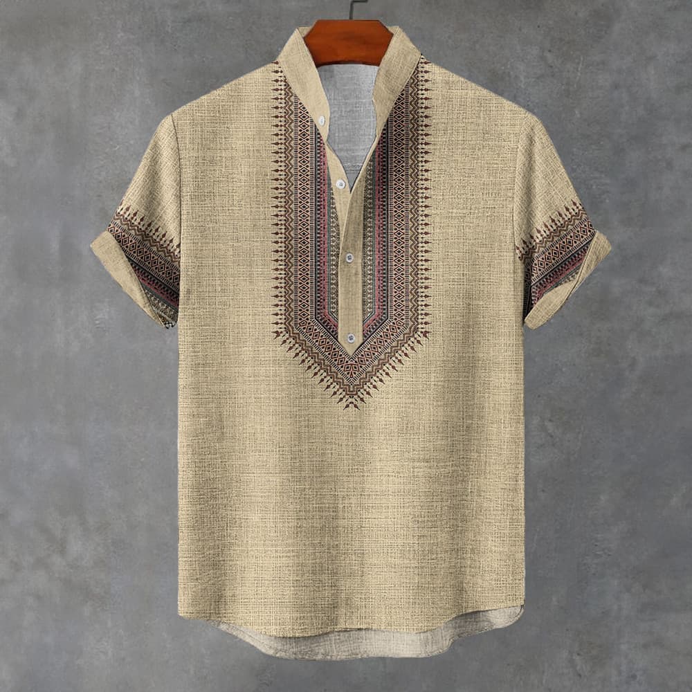 Estilo Étnico Camisa Barong Masculina Para Roupas Masculinas Vintage ASEAN Topos Étnica Oversize Padrão Retro Ao Ar Livr