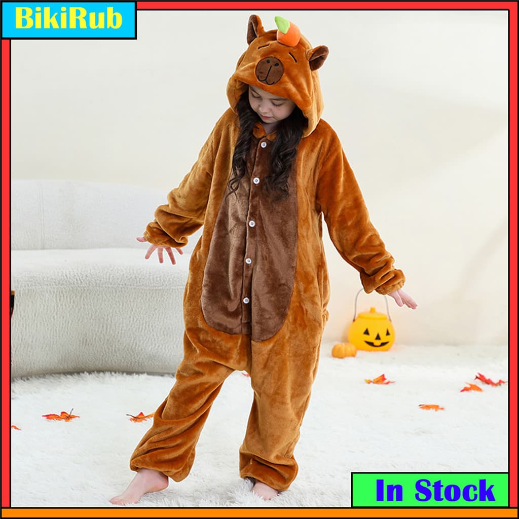 2025 Kigurumi Capivara Vaca Dos Desenhos Animados Onesies Crianças Macacão Animal Meninas Meninos Flanela Pijamas Trajes