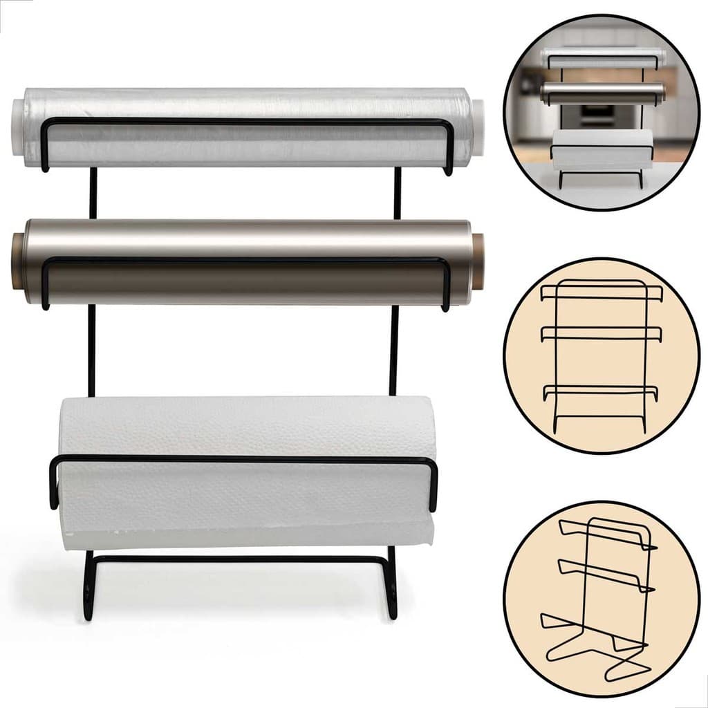 Porta Papel Toalha Triplo de Bancada Preto - Solução Sofisticada para seu Dia a Dia