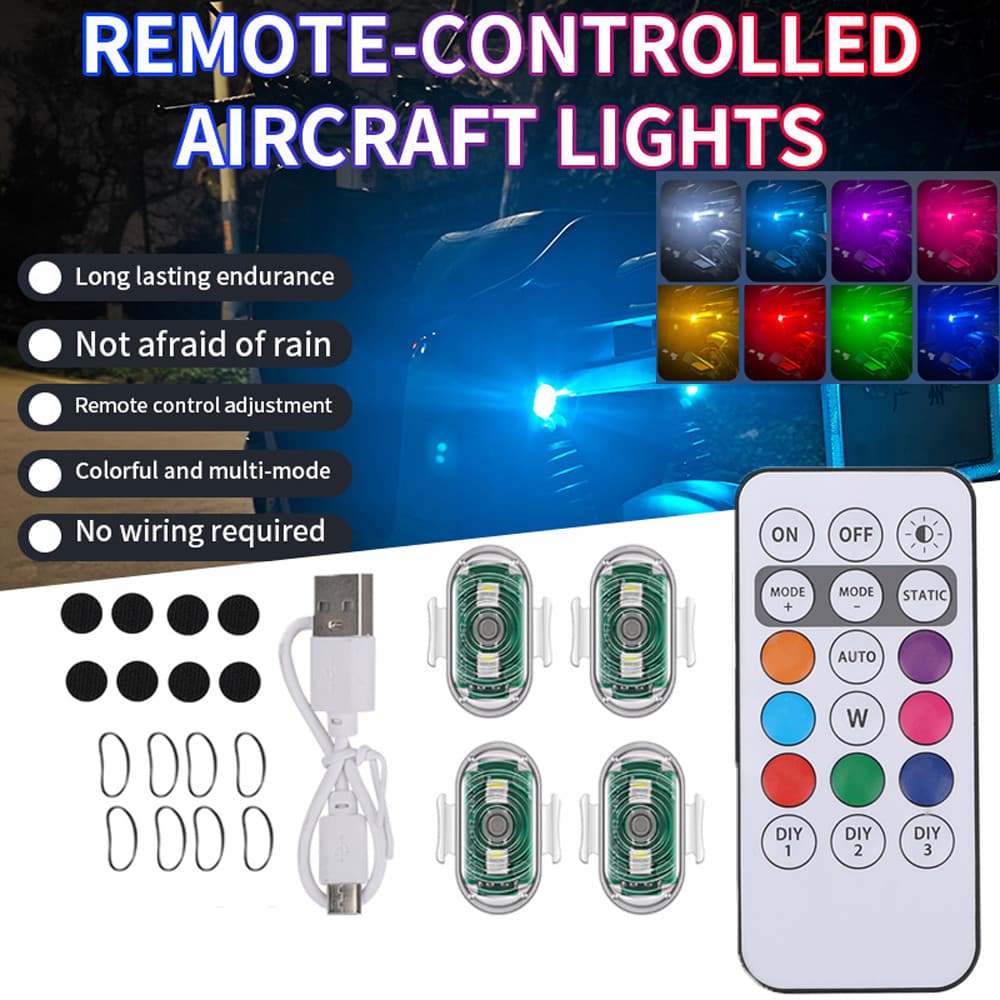 7 Cores Luzes Estroboscópicas Remotas RGB LED Aircraft De Motocicleta Posição Flash De Avião Sem Fio Helicóptero Advertência