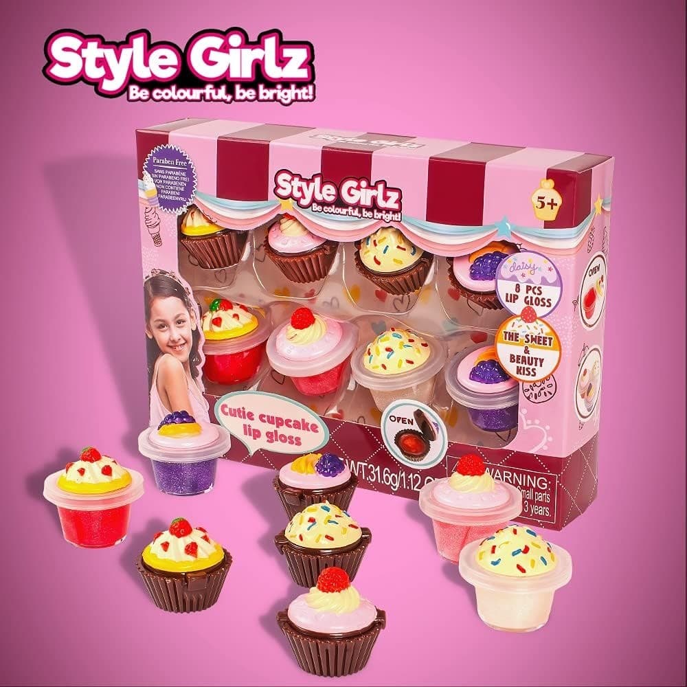 Kit Com 8 Cupcake  Lip Gloss Lip Balm Infantil Kids Hidratante   Labial Makeup Girls Festa de Aniversário das Meninas
