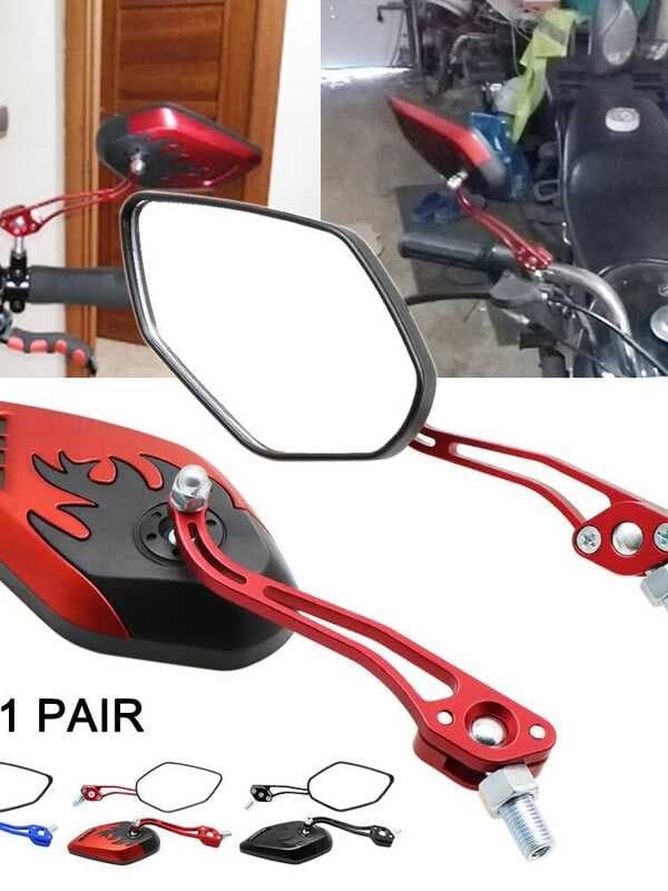 Motocicleta modificado espelho retrovisor Universal 8MM chama espelho retrovisor refletor invertendo espelho auxiliar Wi
