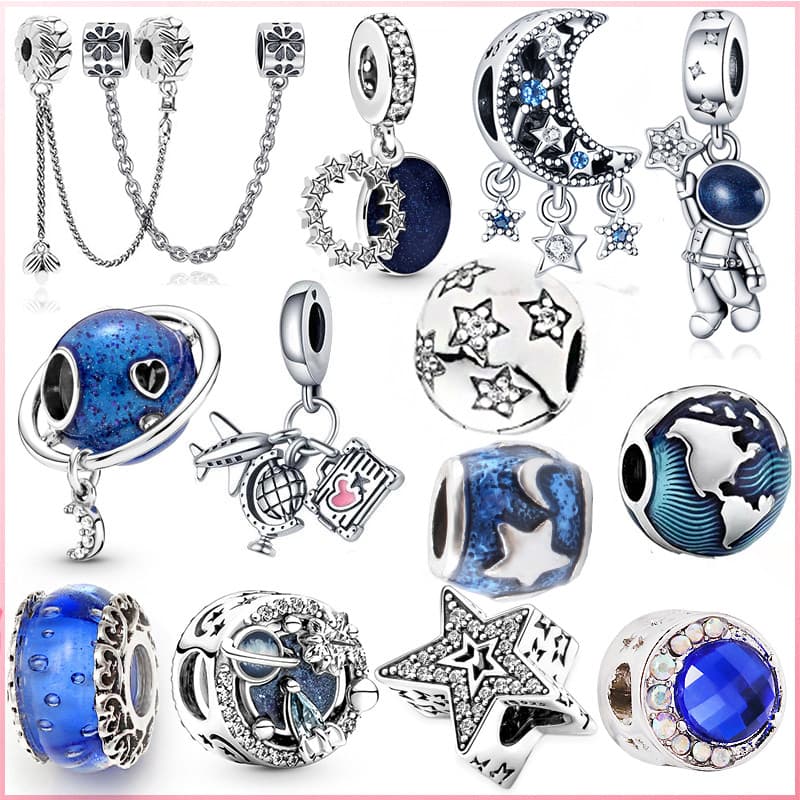 2 peças/lote contas femininas banhadas a prata borla lua estrela pingente contas adequadas para pulseira Original 3mm