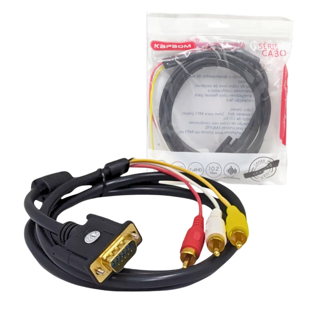 Cabo VGA para 3RCA 1,5m - Conexão Segura Kapbom