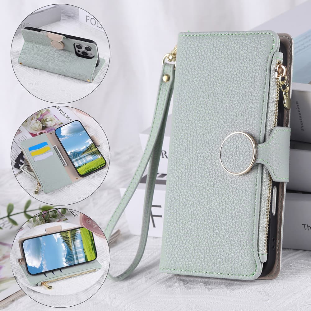 OPPO A5X A3X A3 Pro A5 A40 A38 A18 A20 A98 A80 4G 5G Caso Carteira De Couro Com Zíper Brilhante Fivela Circular Flip Mod