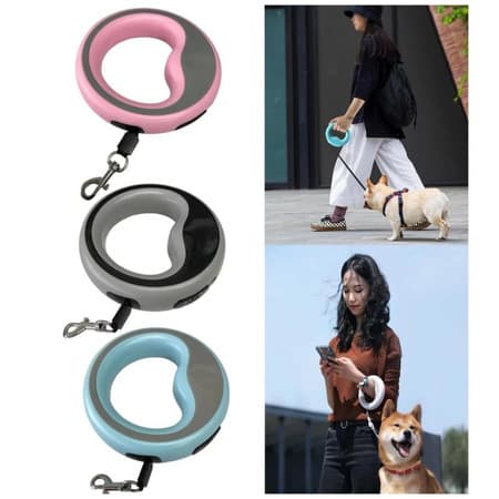 Guia Retratil Com Botao Com Regulagem Para Caes e Gatos ROSA