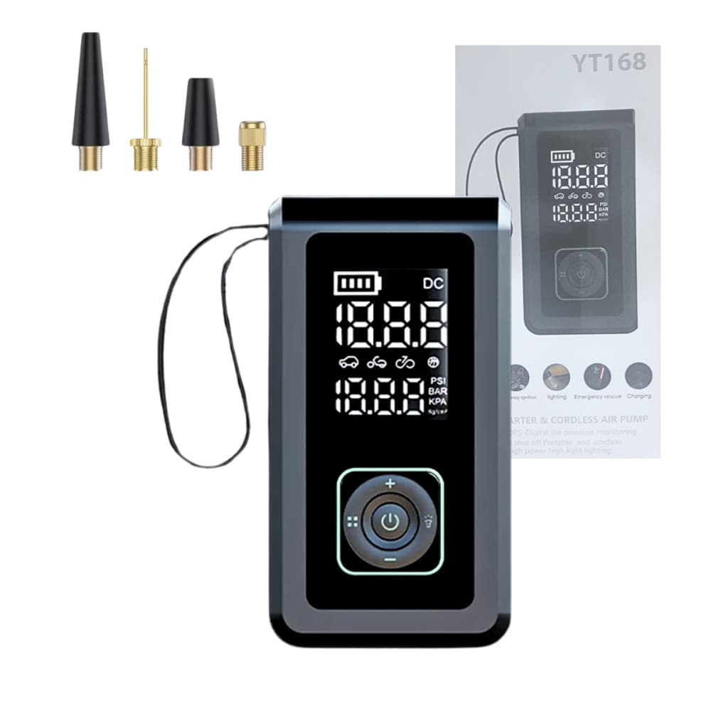 Compresor Portátil YT168: Calibra Pneus e Partida Rápida