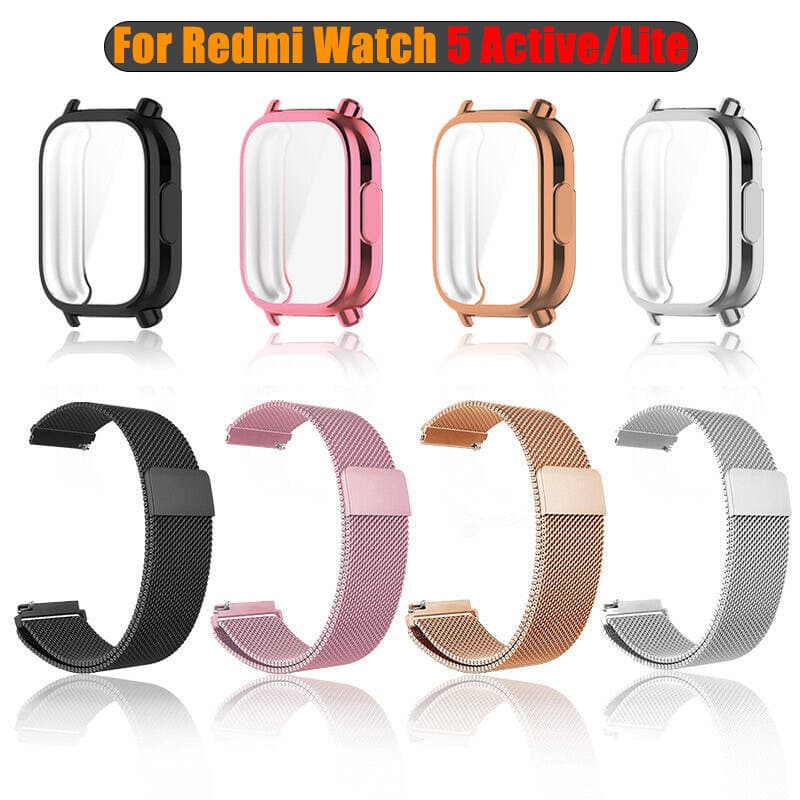 Pulseira De Metal De 22 Mm Para Redmi Watch 5 Active Lite Milanese Loop Strap Com Capa Tpu Banda De Laço Magnético Pulse