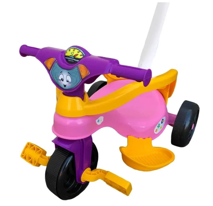 Triciclo Infantil Rosa Encantado Completo Apoio Empurrador