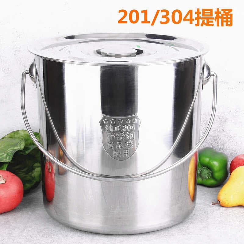 Balde de armazenamento doméstico de aço inoxidável 201/304, balde engrossado com alça, balde de levantamento de óleo apr