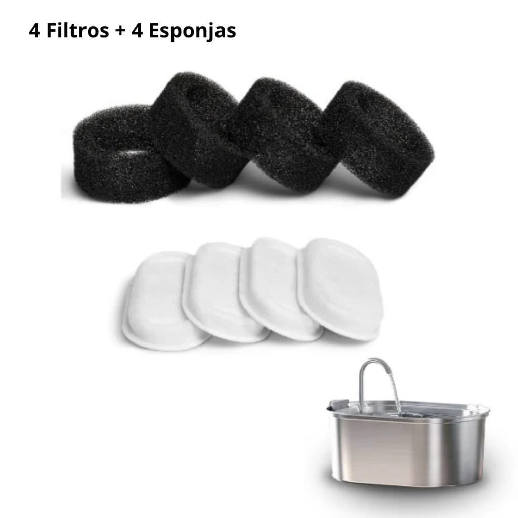 4 Unidade Kit Filtro Repositor Bebedouro Inox Flow Refil Carvão Ativado Purificador Pet Antiodor