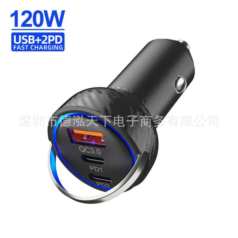 6D padrão de fibra de carbono carregador de carro ACC Multi-porta carga rápida PD30W + QC3.0 carregador de carro luminos
