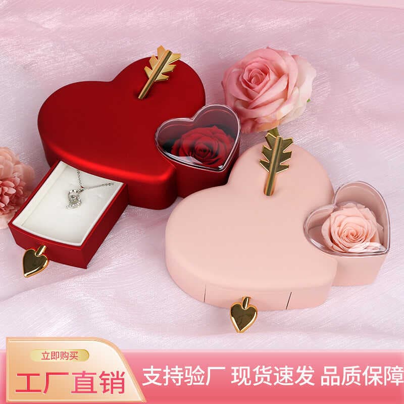 Rosa dia dos namorados flor preservada pequeno presente embalagem de jóias High-End luz luxo gaveta de casamento caixa d