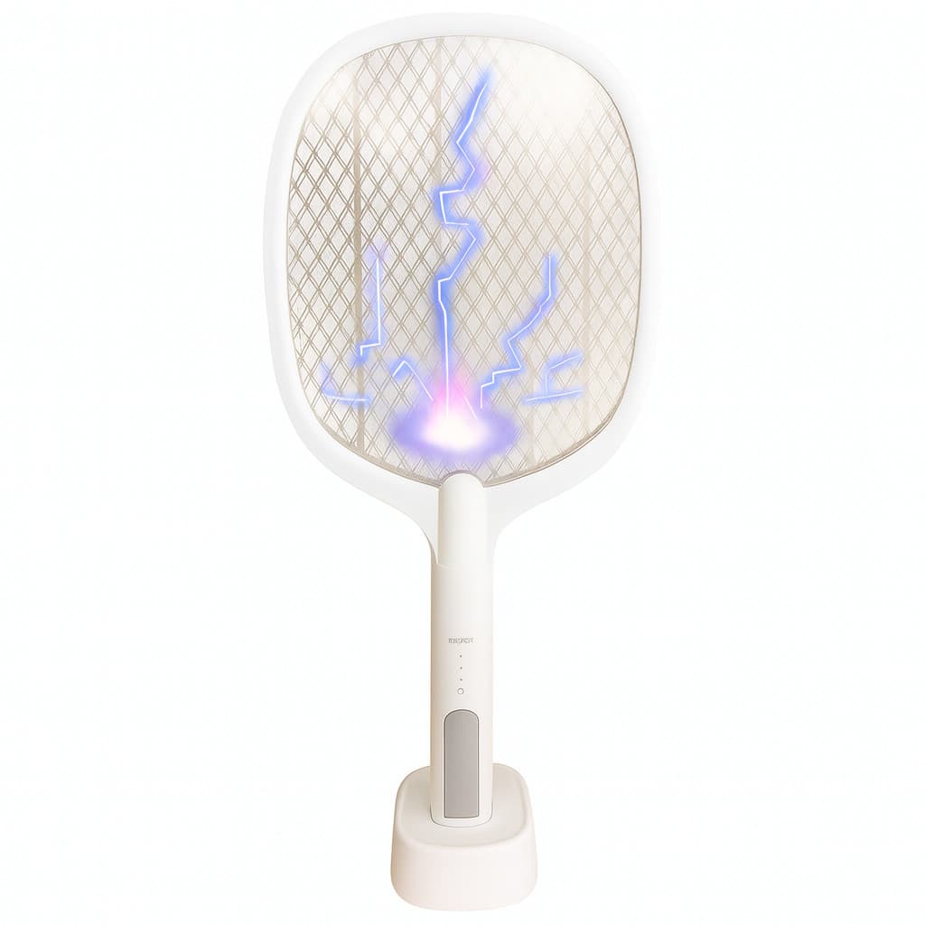Raquete Elétrica Mata Insetos Recarregável com Base e Luz LE