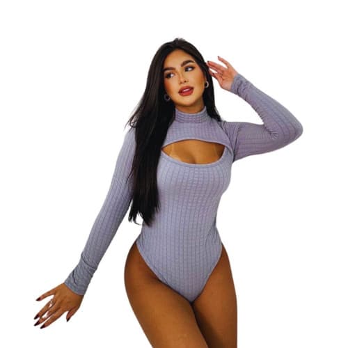 Body Estiloso Manga Longa com Gola Alta para Mulheres
