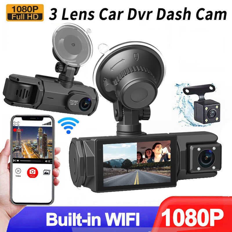 Gravador de condução HD 1080P Display simultâneo de três lentes com vídeo reverso para celular WIFI carro DVR