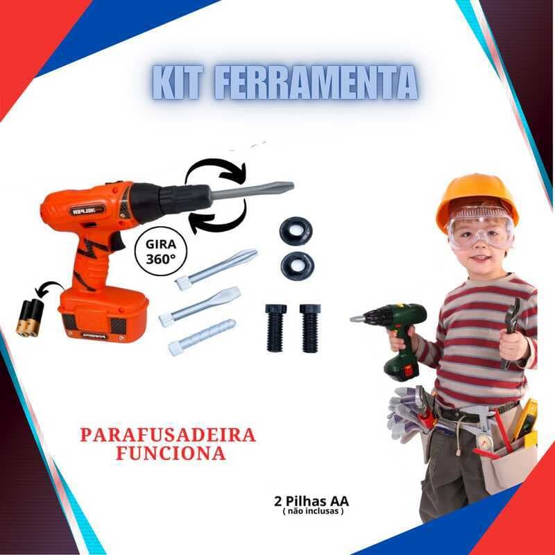 Brinquedo Parafusadeira Furadeira Broca Porca Parafuso Infantil Que Gira Ferramenta A Pilha Elétrica