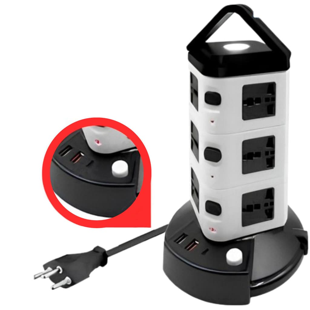 Torre de Tomadas com 12 Entradas Universais 2 USB e Tipo C Bivolt 2500W Ideal para Casa Escritório e Home Office