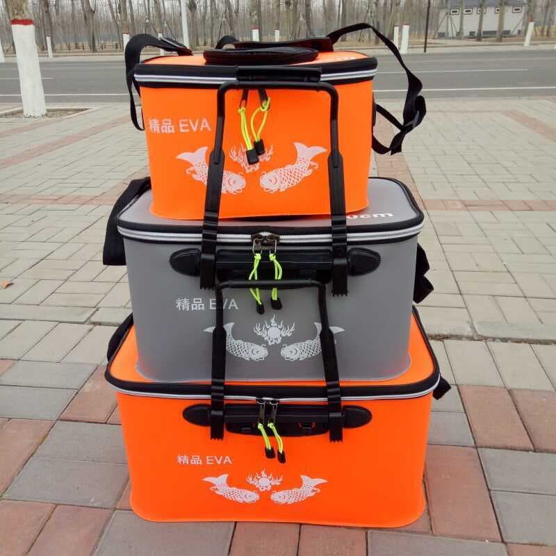 Balde de peixe vivo Eva Balde dobrável para cuidados com os peixes Balde de peixes e vários suprimentos de pesca