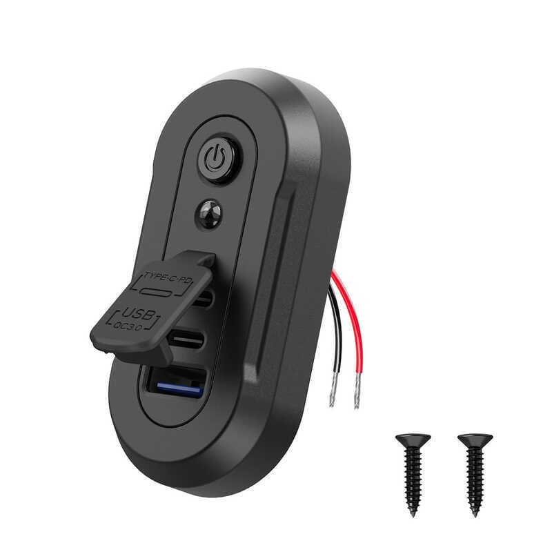 Novo carregador de carro Mini ônibus duplo PD + QC com botão interruptor mecânico modificado carregador multifuncional x