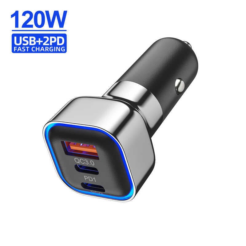 60W quadrado chapeamento ACC carregador de carro carregador de carro PD30W + QC3.0 carregador de carga rápida do telefon