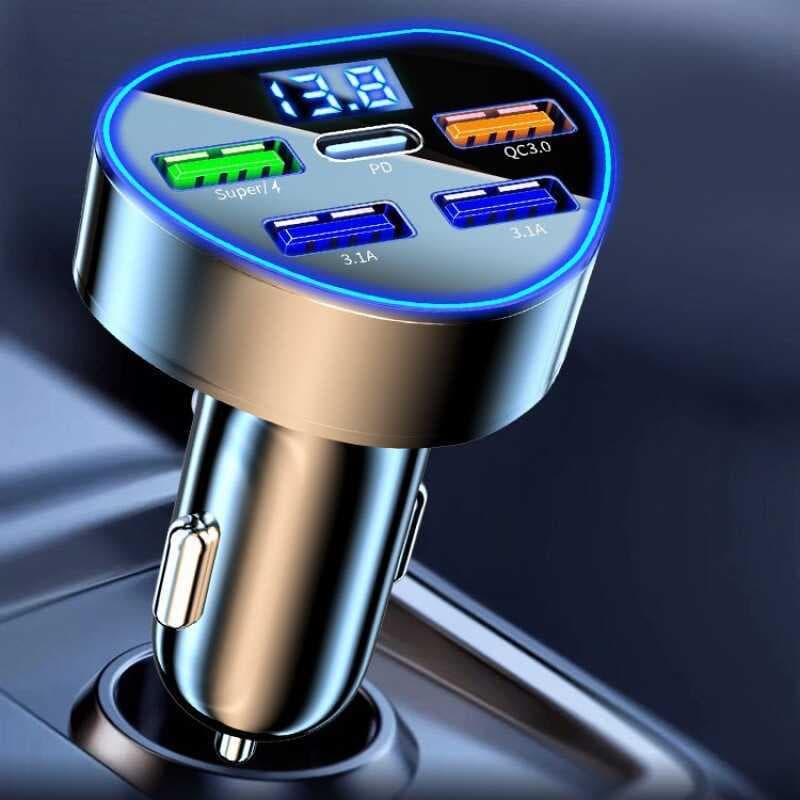 Plugue de conversão para carregador de carro, Multi-Interface, carregamento Super rápido, carregamento de cinco portas +