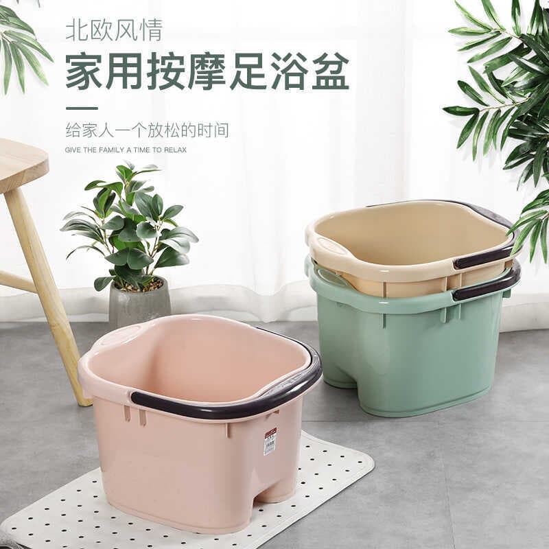 Balde de banho para pés, balde de banho doméstico com rodas, aumentado sobre o joelho, balde de banho para pés, plástico