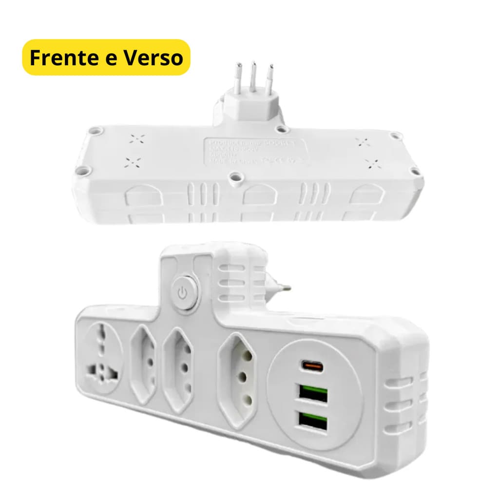 Adaptador Tomada Benjamin 3 tomadas com USB-A e USB-C Filtro linha Bivolt - BMax-8704A