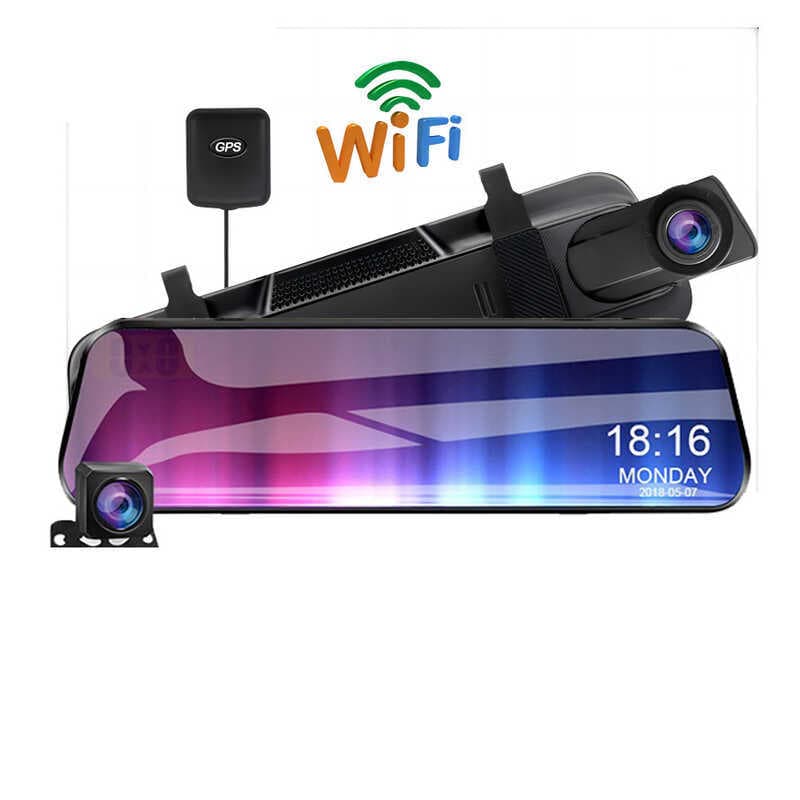 Streaming mídia espelho retrovisor gravador de condução 33cm tela cheia toque HD visão noturna frente traseira lente dup