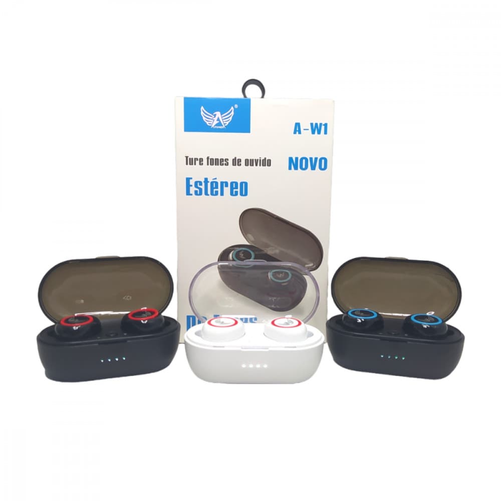 Fone de Ouvido Intra Auricular Bluetooth com Case de Carregamento A-W1/J-60GPRETO COM AZUL - ESGO