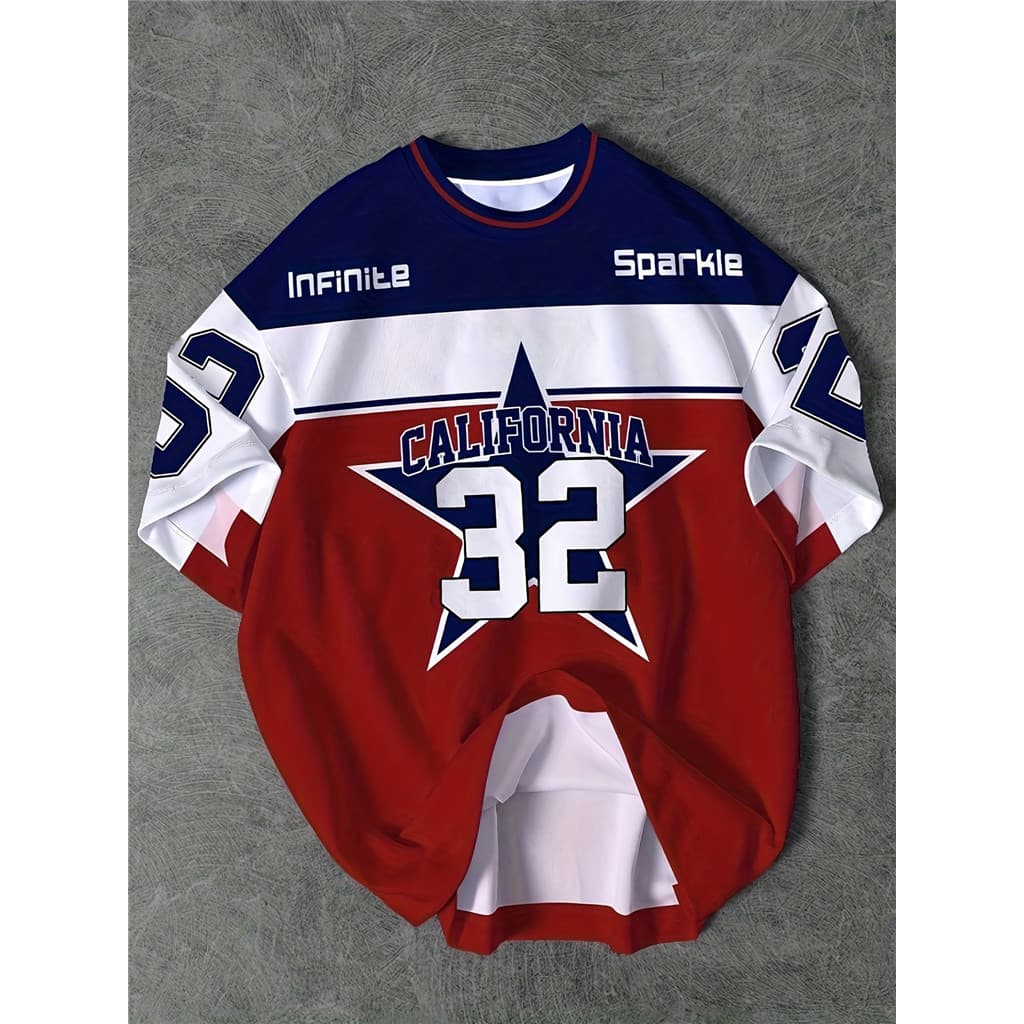 Camiseta Masculina Com Tema Da Califórnia 32 Números – Manga Curta Respirável Casual E Desgaste Design De Equipe Vermelh