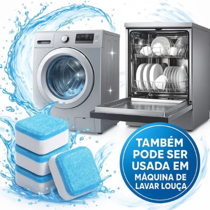 KIT Com 12 Pastilhas para Limpeza de Máquinas de Lavar Louças e Roupas Efervescentes Multifuncional
