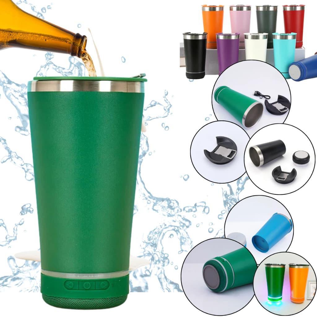 Copo Térmico Musical Com Caixa De Som Bluetooth 473ml