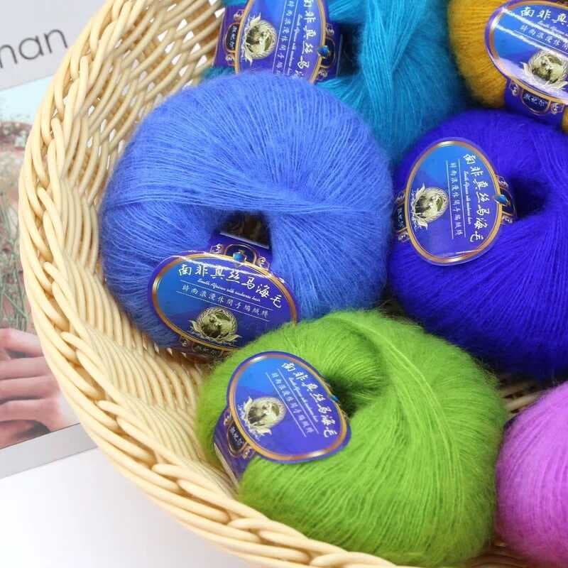 Sul-africano jovem mohair seda Real mohair fio de lã tricotado à mão crochê xale cachecol suéter fino W