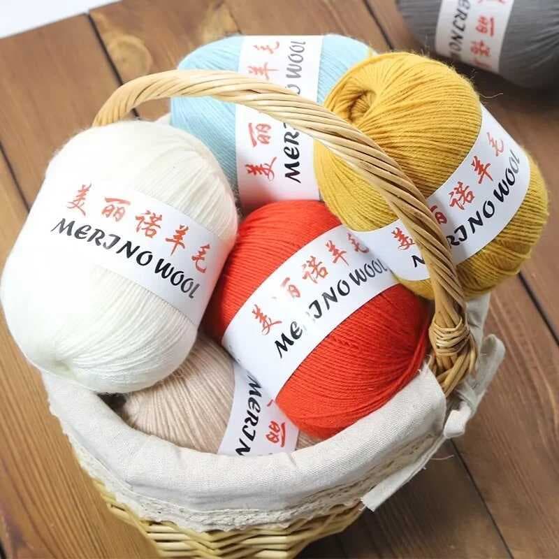 Chapéu de cachecol tricotado à mão com fio de lã Merino australiano para bebê bola de fio médio fino