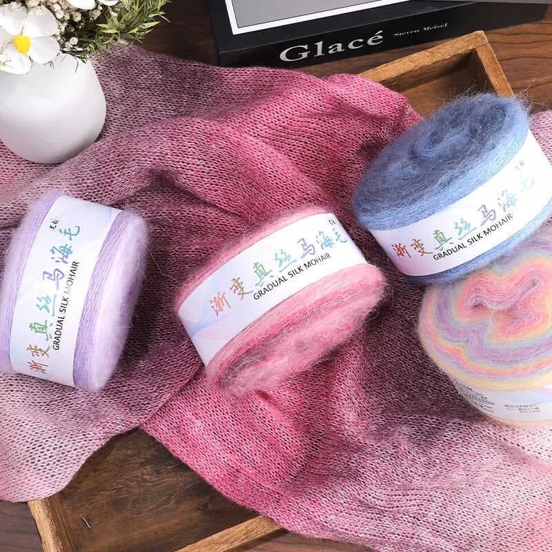 Suéter tricotado à mão Mohair gradiente colorido segmento tingido de lã extravagante xale tricotado à mão