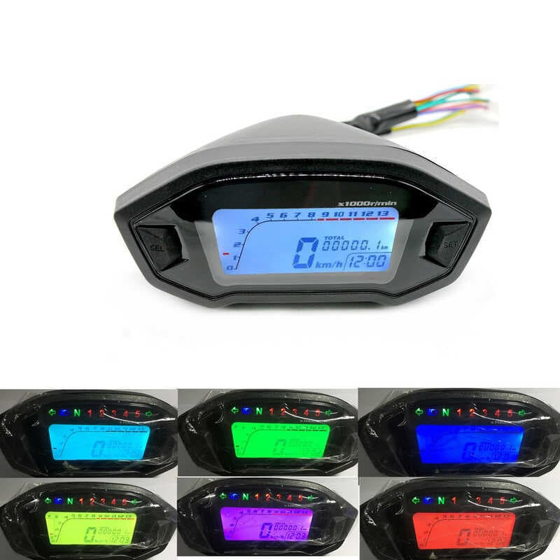 Macaco lcd medidor 12V adequado para motocicleta modificado veículo velocidade odômetro tacômetro lcd 2-4 cilindros velo